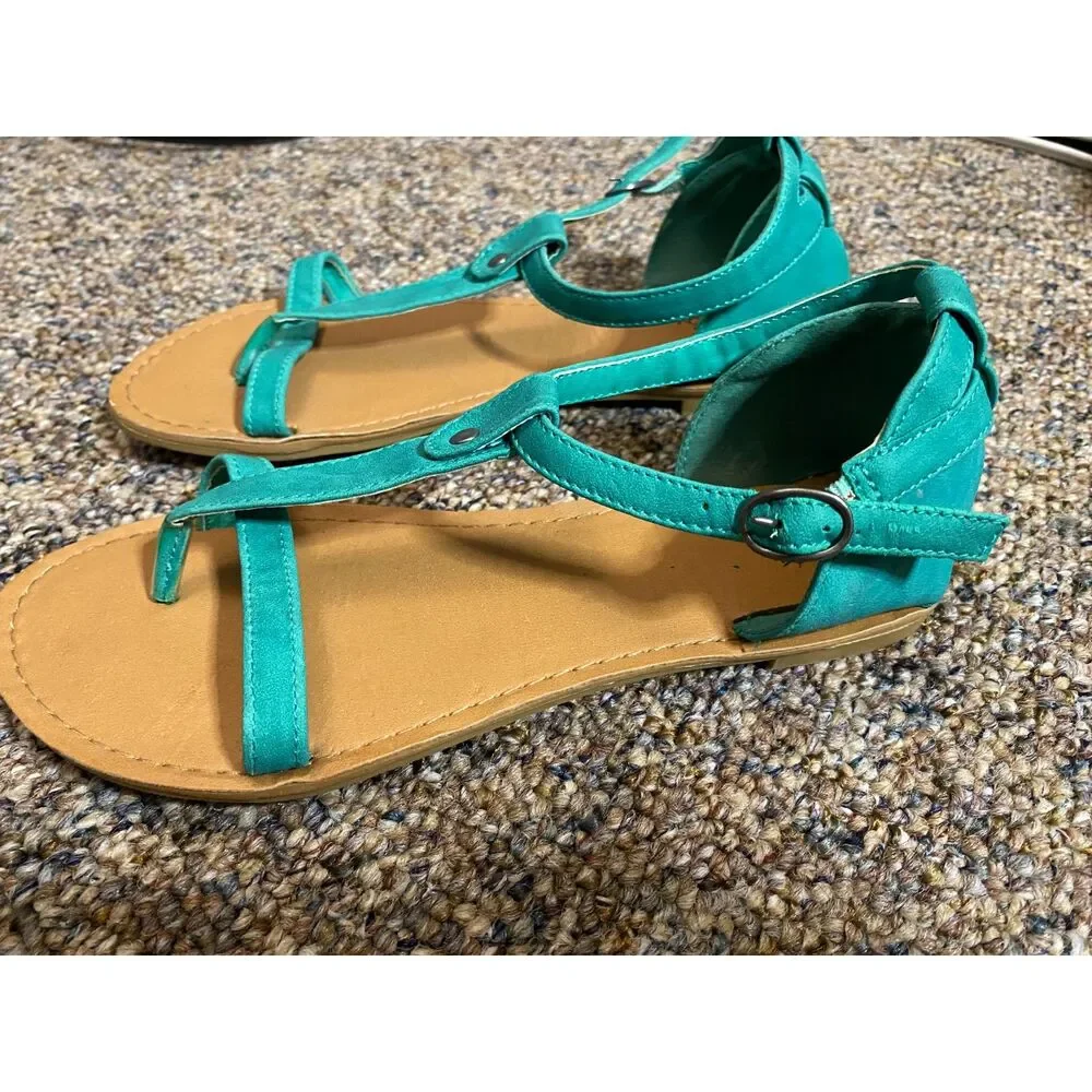 Black Poppy Teal Women's Sandals Size 6